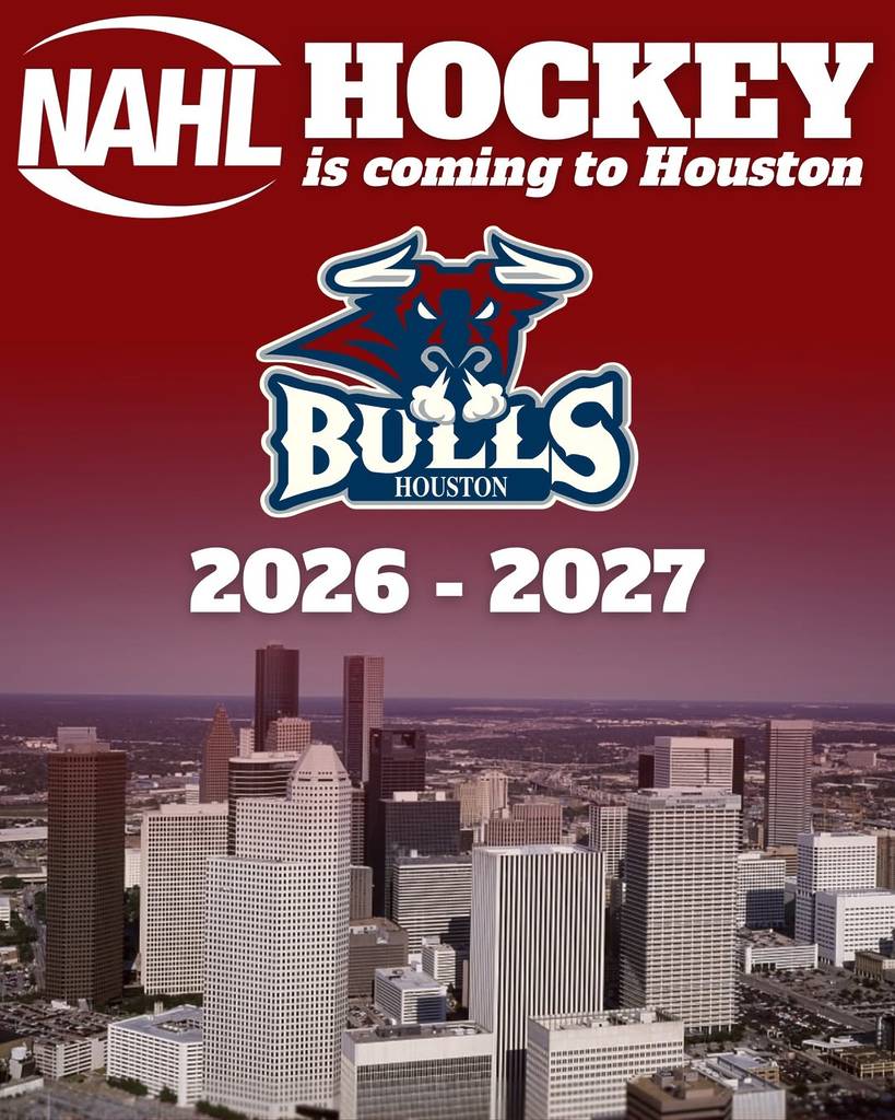 Graphic shows the announcement of the Houston Bulls NAHL hockey team.
