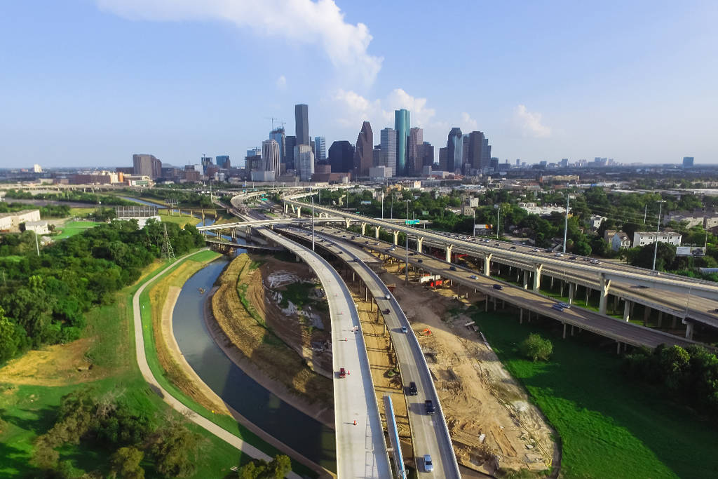 Image shows a major roadway leading into Houston.