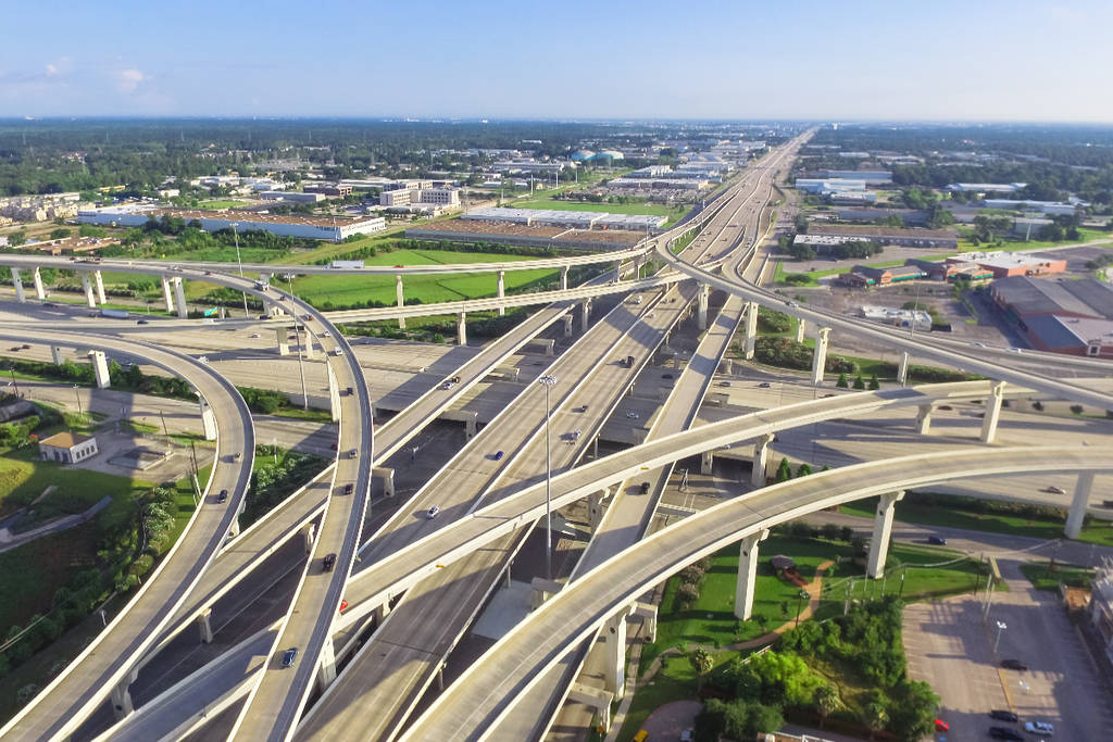 Image shows an intersection of a highway in Houston. 
