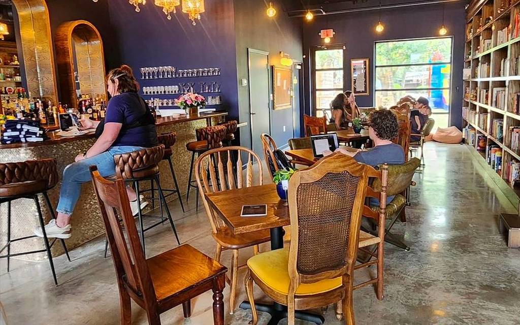 Image shows the interior of LIT Bookbar in Houston.
