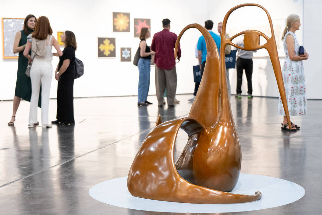 Image shows a sculpture inside a gallery during the Untitled Art fair in Houston. 