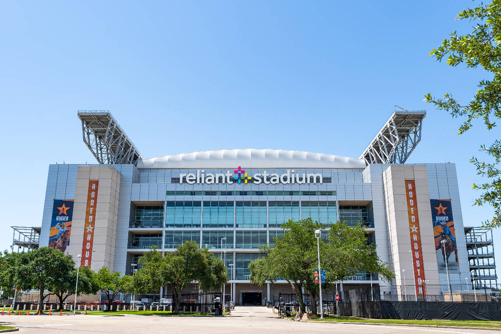 Image shows the front face of Reliant Stadium in Houston.