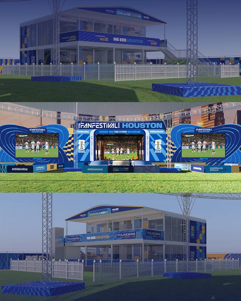 La imagen muestra imágenes del Festival de Aficionados de la FIFA en Houston.