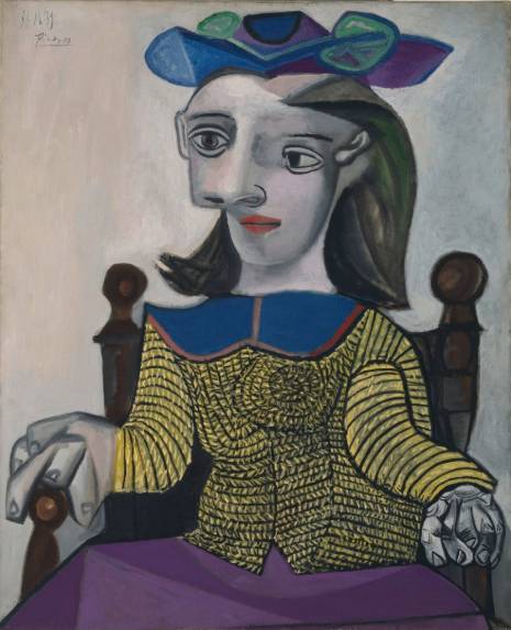 Image shows the "Dora Maar in a Yellow Sweater," created by Pablo Picasso.