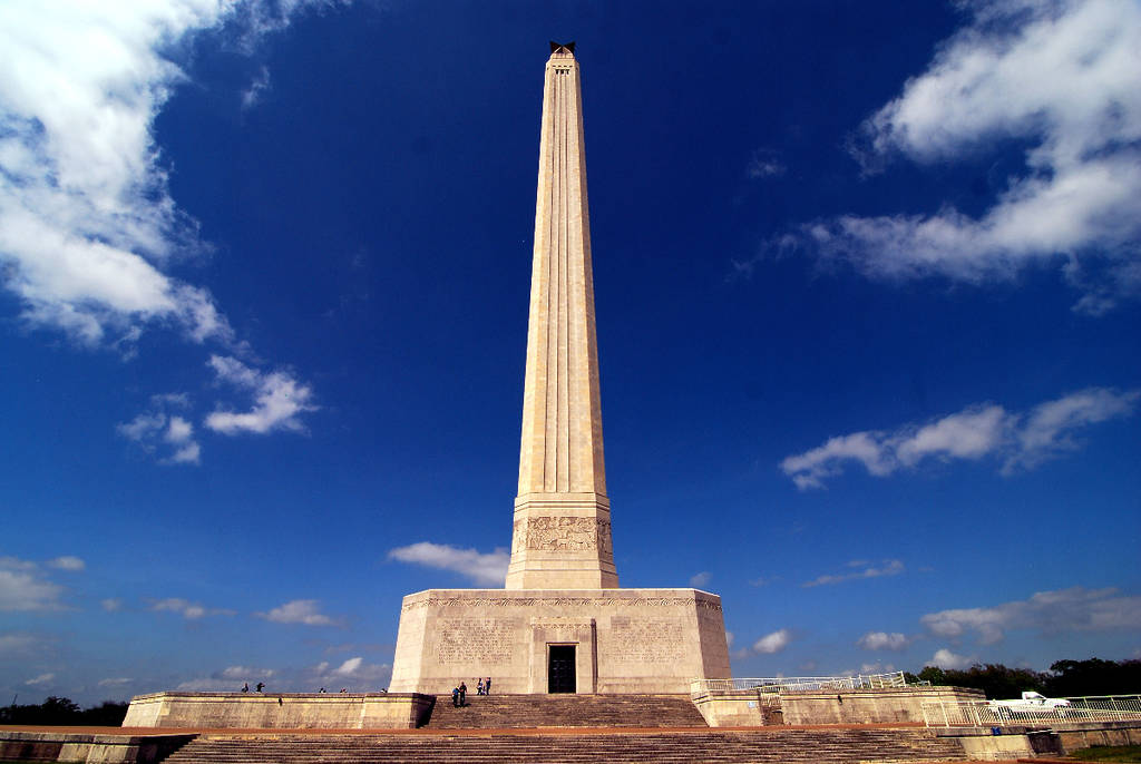 Image shows the San Jacinto Monument in Texas.