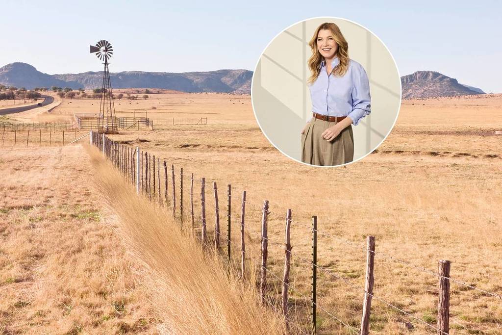 La imagen muestra a Ellen Pompeo superpuesta sobre un fondo del oeste de Texas.