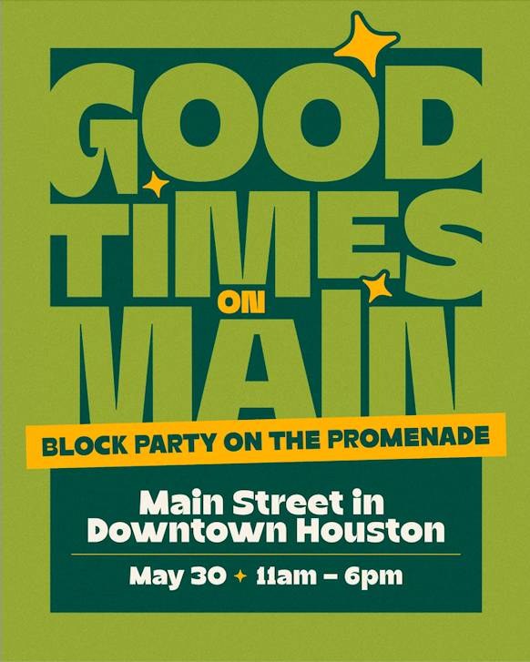 Graphic shows information regarding the Grand Opening of the Main Street Promenade in Houston. 