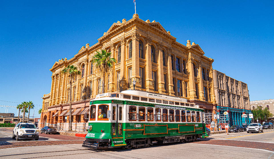 1 hour from Houston—this charming town has a historic trolley that lets you explore shops, restaurants and the shore for $1