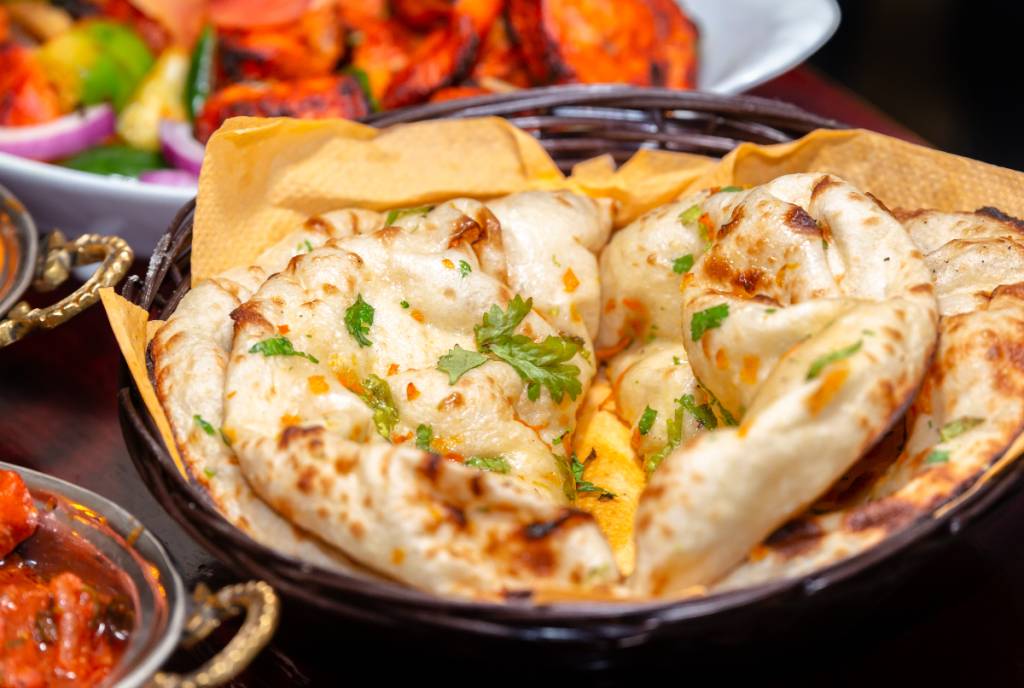 Image shows naan bread.