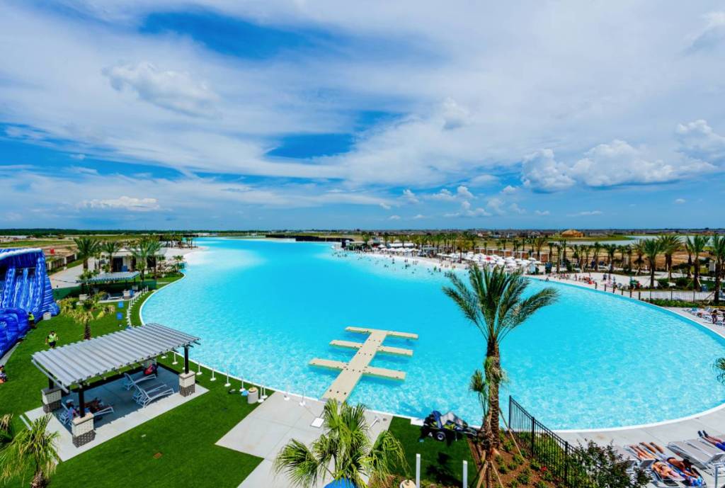 Image shows an aerial view of Lagoonfest lagoon in Texas City.