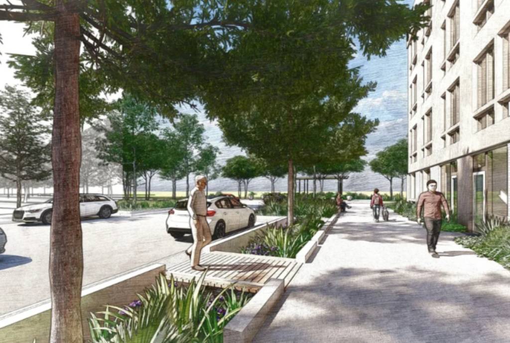 La imagen muestra una representación visual del proyecto Park Eight Place en Houston
