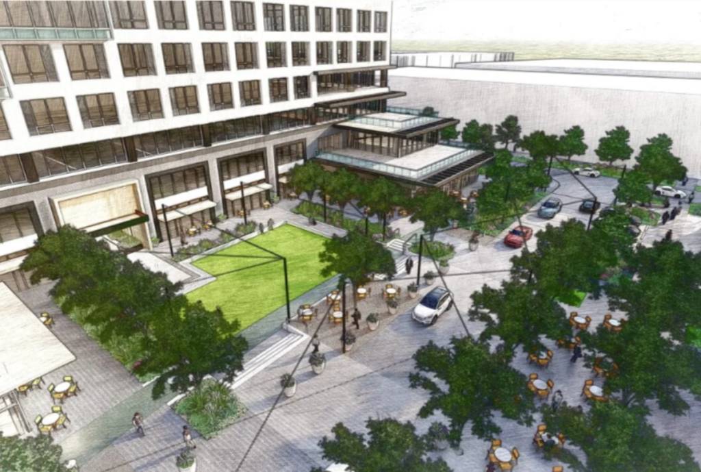 La imagen muestra una representación visual del proyecto Park Eight Place en Houston