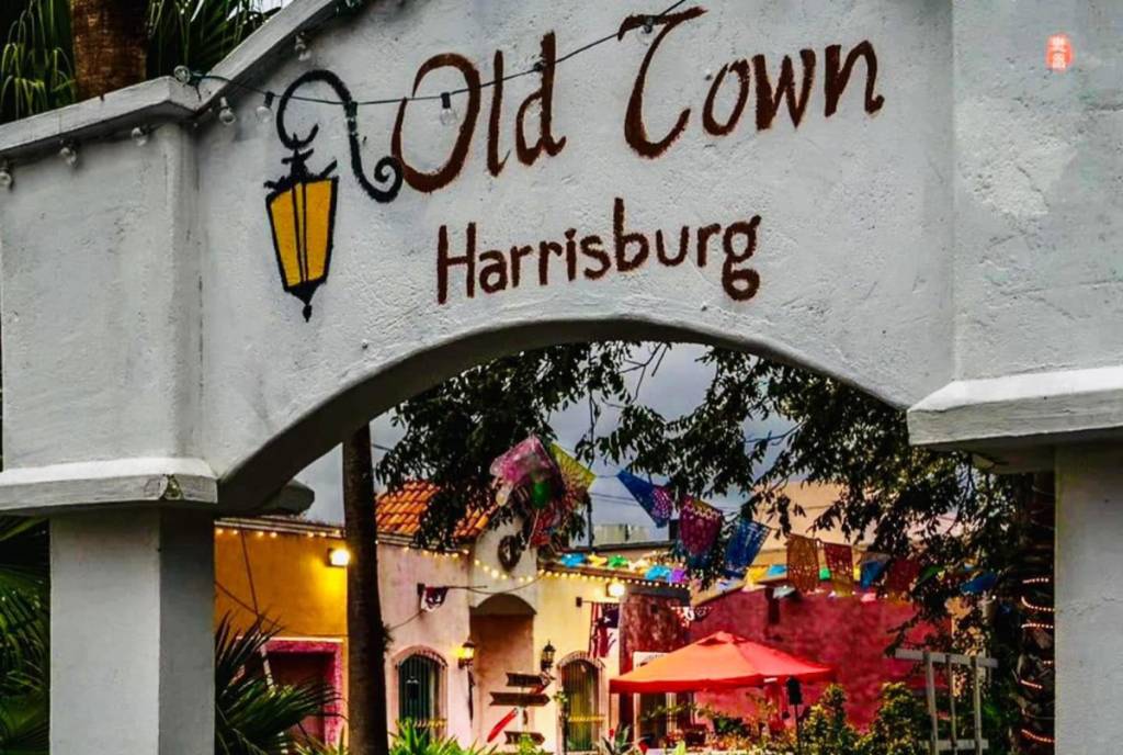 Image shows the Old Town Harrisburg signage in Houston.