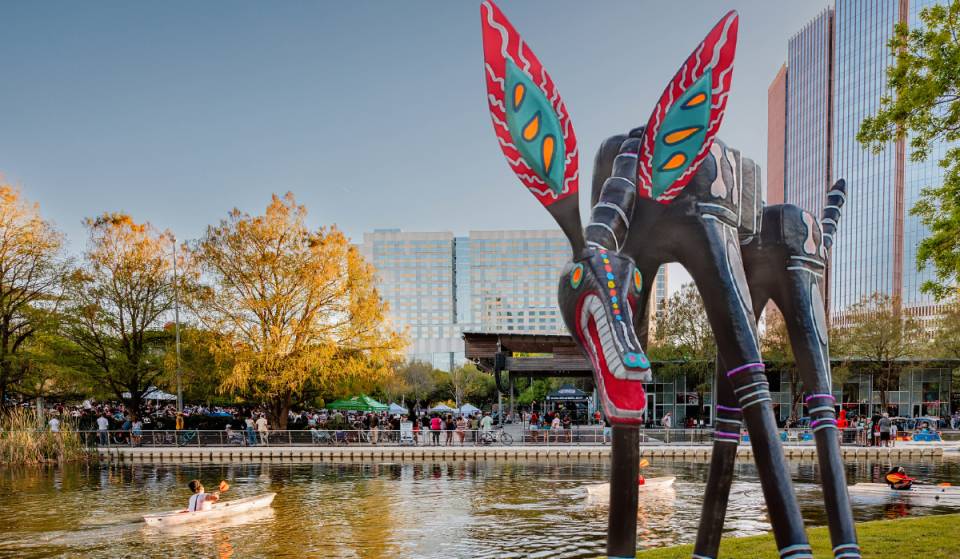 Eight 20-foot Mexican magical realism sculptures will take over downtown Houston’s Discovery Green for a free fall installation featuring mezcal cocktails