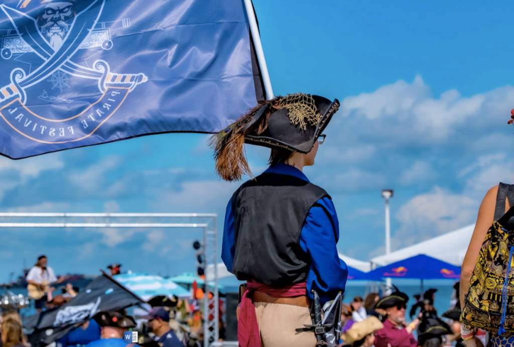 Image shows a festival-goer at the Galveston Pirate Festival.
