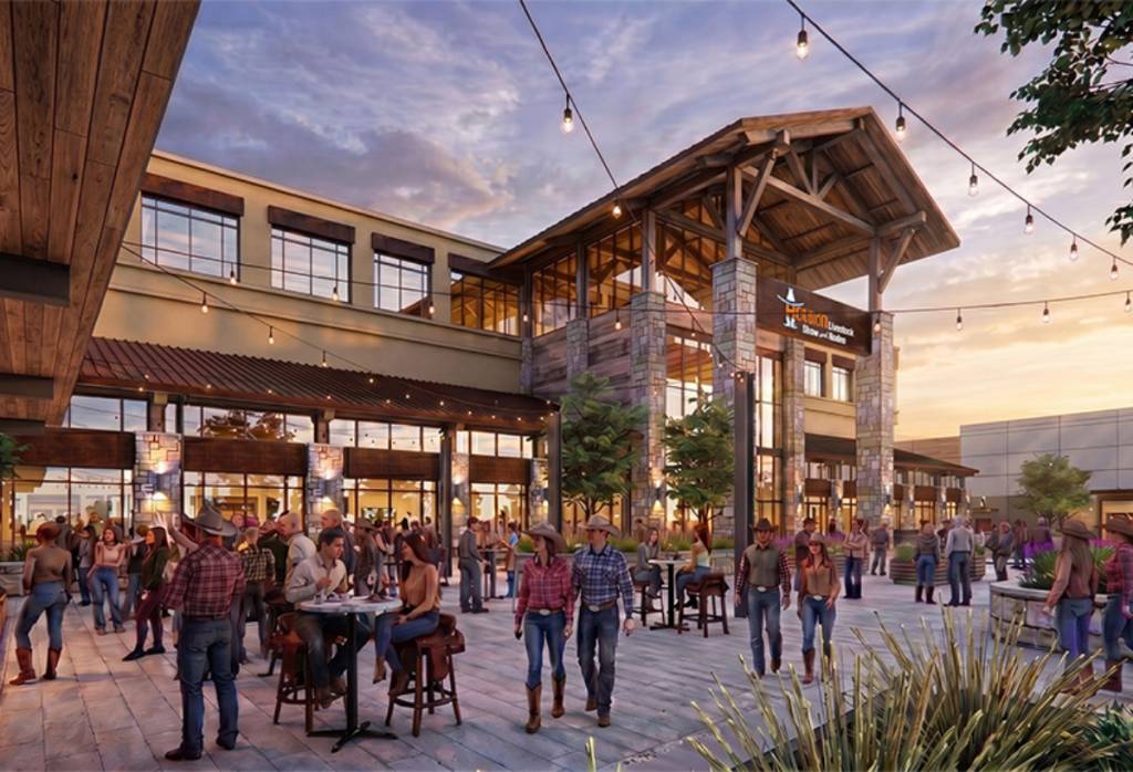 Image shows rendering of the entrance at The Farm at the Houston Rodeo.