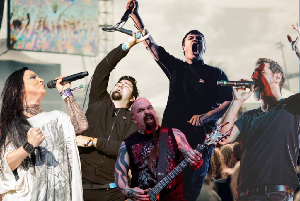 La imagen muestra un collage de los músicos que actuarán en Sick New World en Fort Worth, Texas.