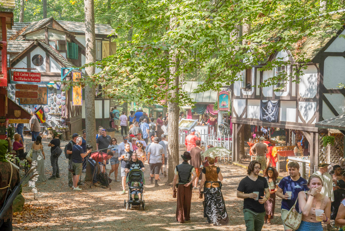 La imagen muestra a una multitud de gente paseando por un Festival Renacentista.