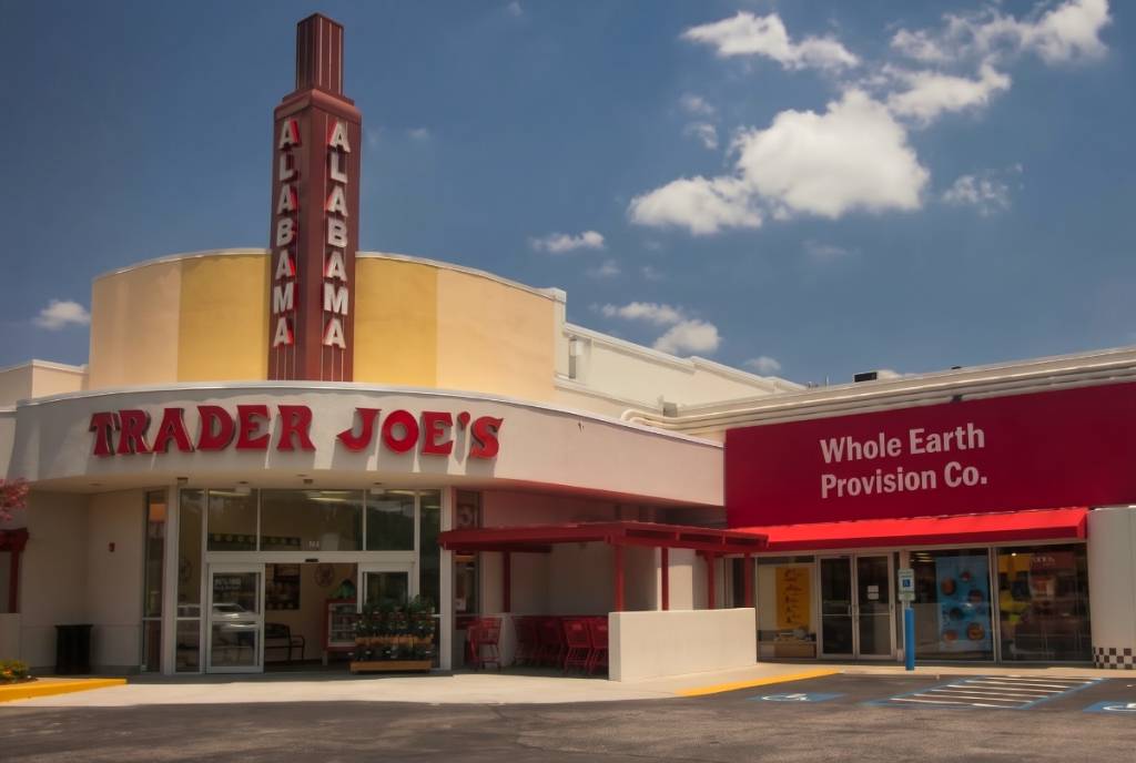 Image shows the entrance to Trader Joe's in Houston.