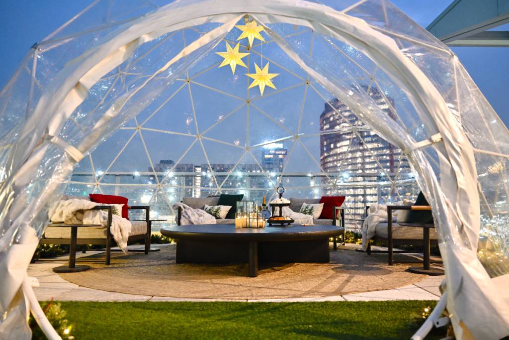 Image shows an igloo chalet at Marriot Marquis Houston.