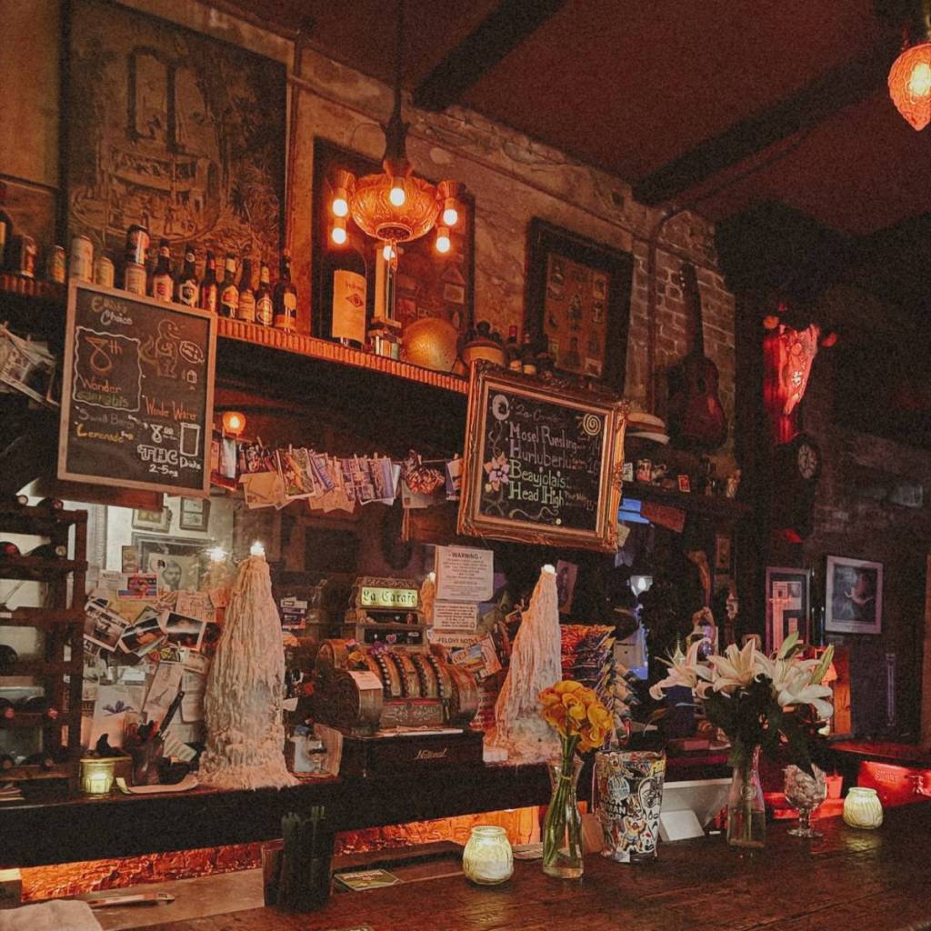 Image shows the interior of La Carafe.