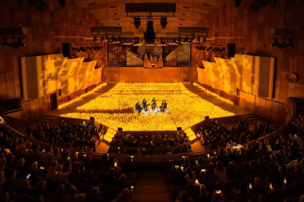Lots of candles lighting up The Royal Danish Academy of Music in Copenhagen