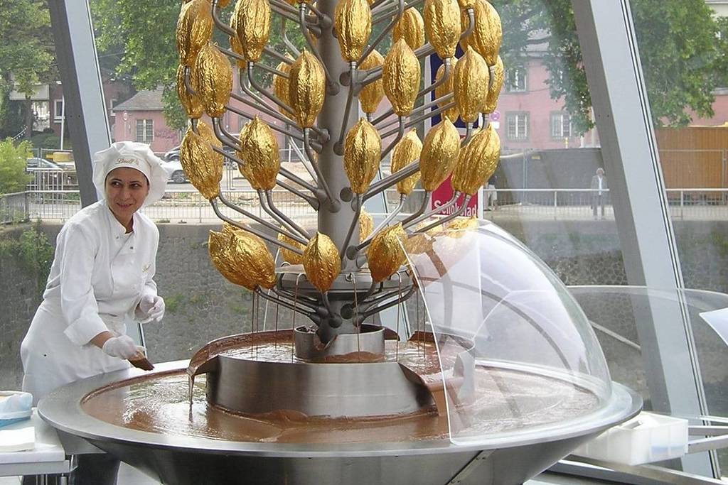 The Chocolate Museum in Cologne features a chocolate fountain.