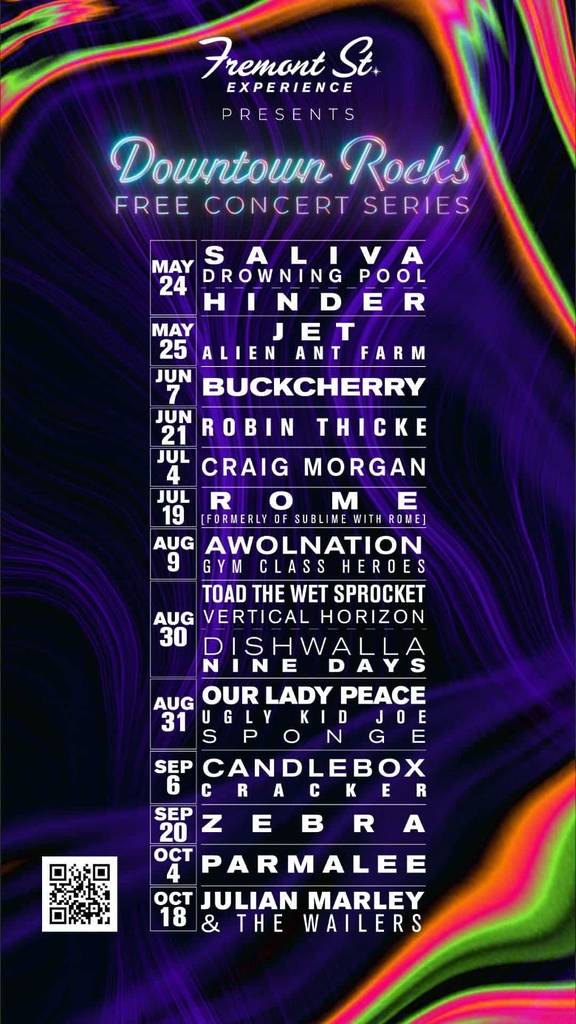 line-up for free music on Fremont Street this August in Las Vegas