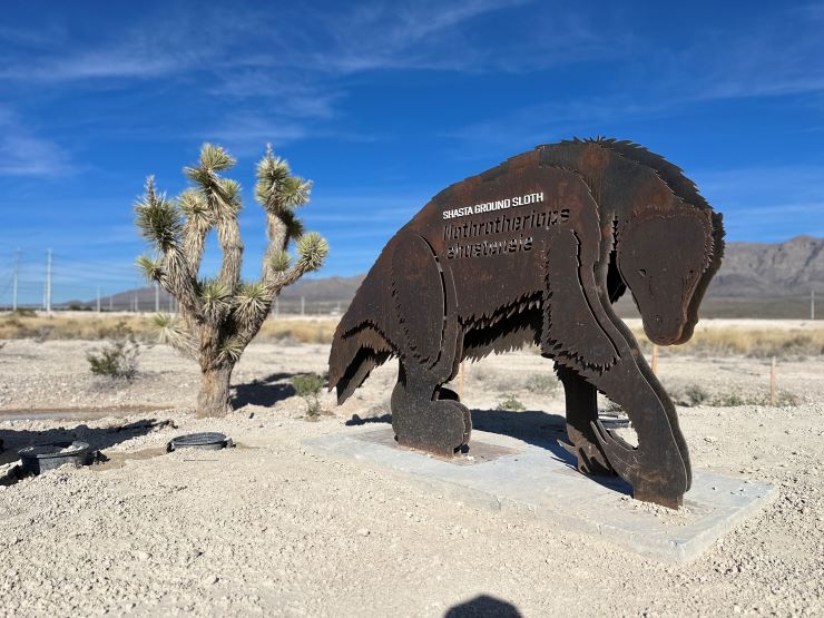 metal representation of an ancient ground sloth