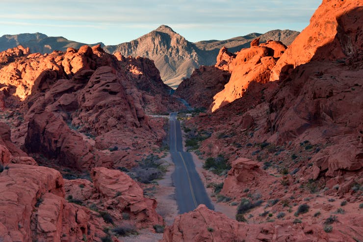 road crossing desert in Vegas