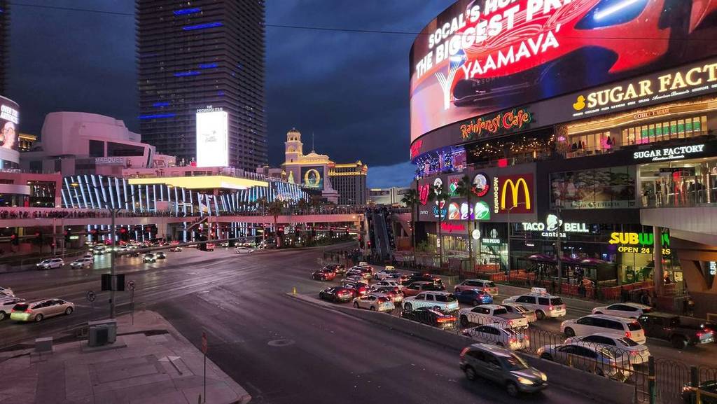 cars at intersection in Vegas