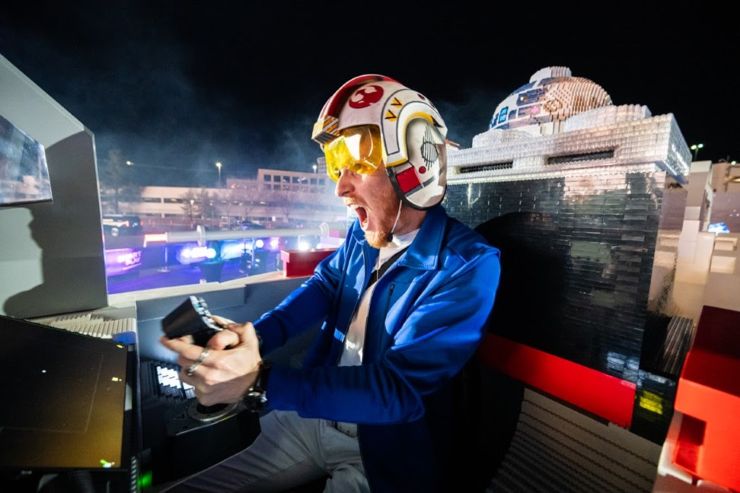 person in LEGO display at Sphere Vegas