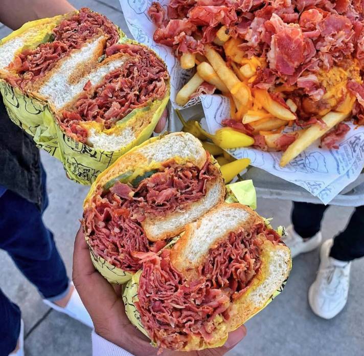 pastrami sandwiches and chili fries from The Hat