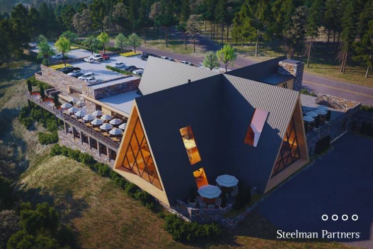 mountain lodge seen from the top