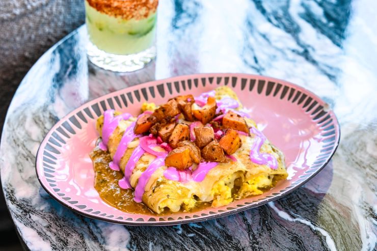 brunch on a pink plate