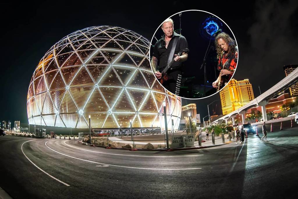 Close-up of Metallica with Sphere Vegas in the background