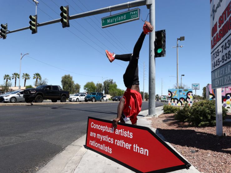 a sign spinner at a competition