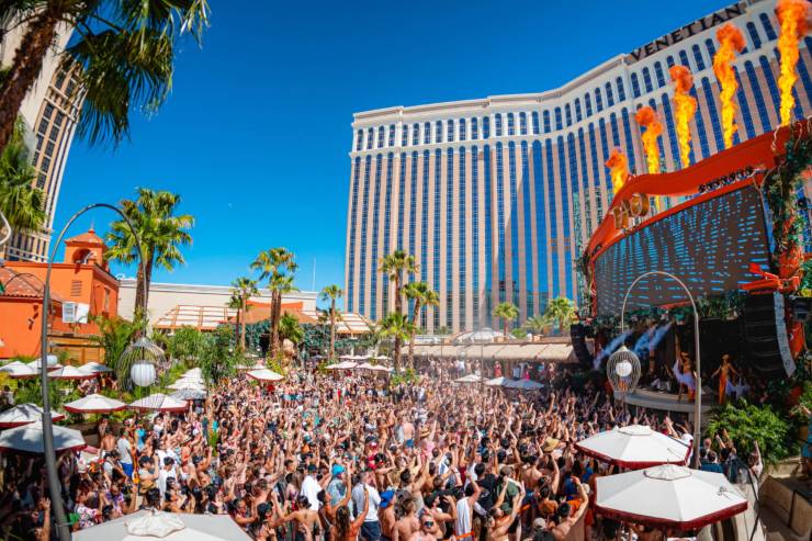 people at a pool party in a dayclub in Vegas