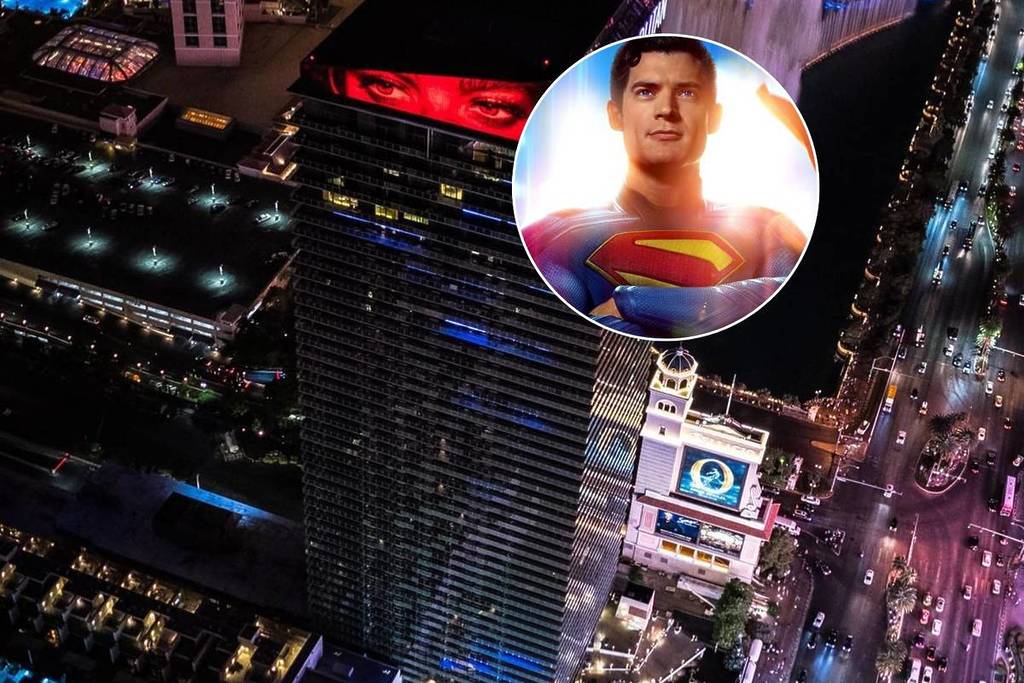 Cosmopolitan hotel and Superman movie promotional photo