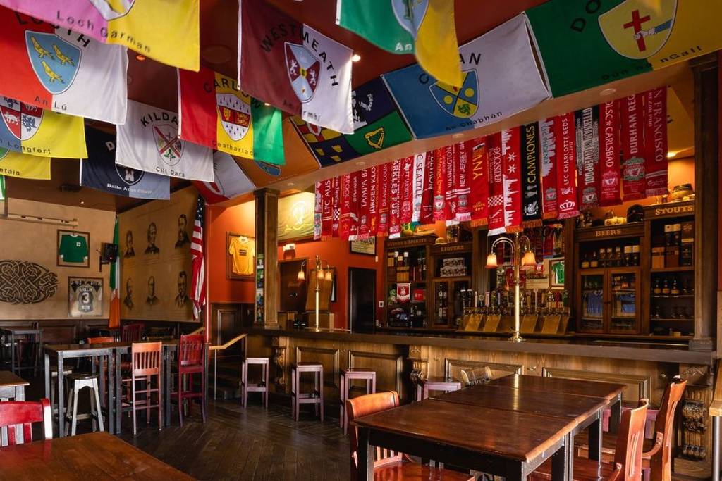 an Irish sports bar in Vegas with many flags from different countries