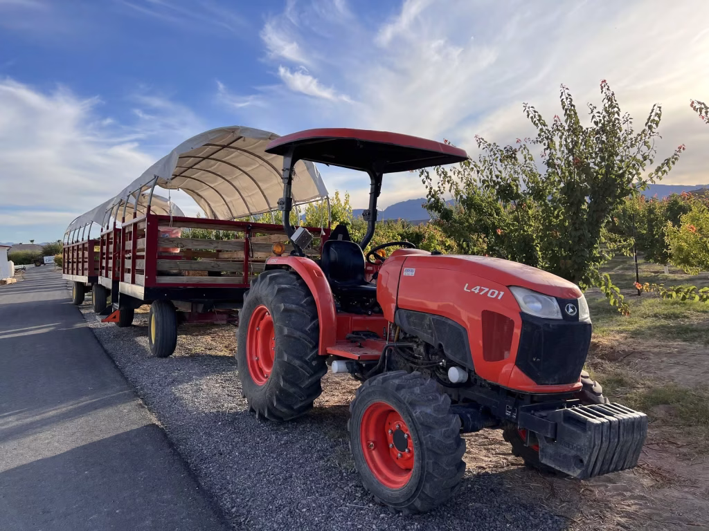 truck in a field at an orchard