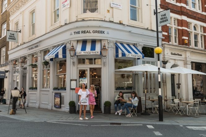 The exterior of The Real Greek restaurant in Covent Garden, one of the best Greek restaurants in London