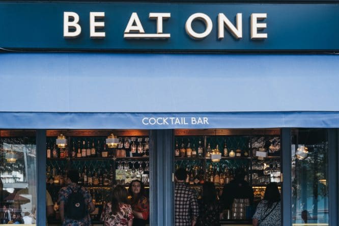 The exterior of a Be At One Bar, featuring on this roundup of the best happy hours in London