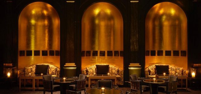 The beautiful interior of the Beaufort Bar in The Savoy on The Strand