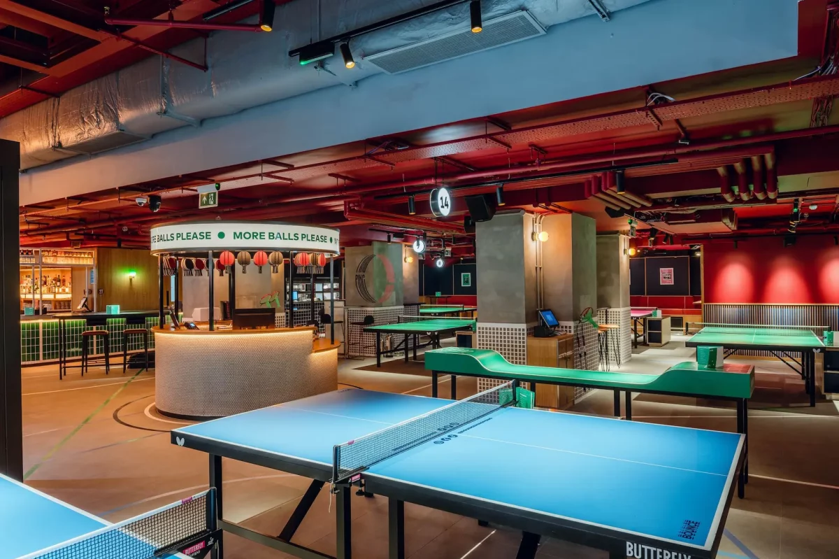 Ping pong tables inside a London bar