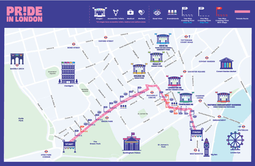 The Pride in London parade route