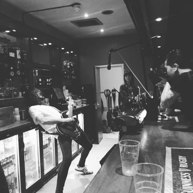 Someone jamming our at Boston Music Room