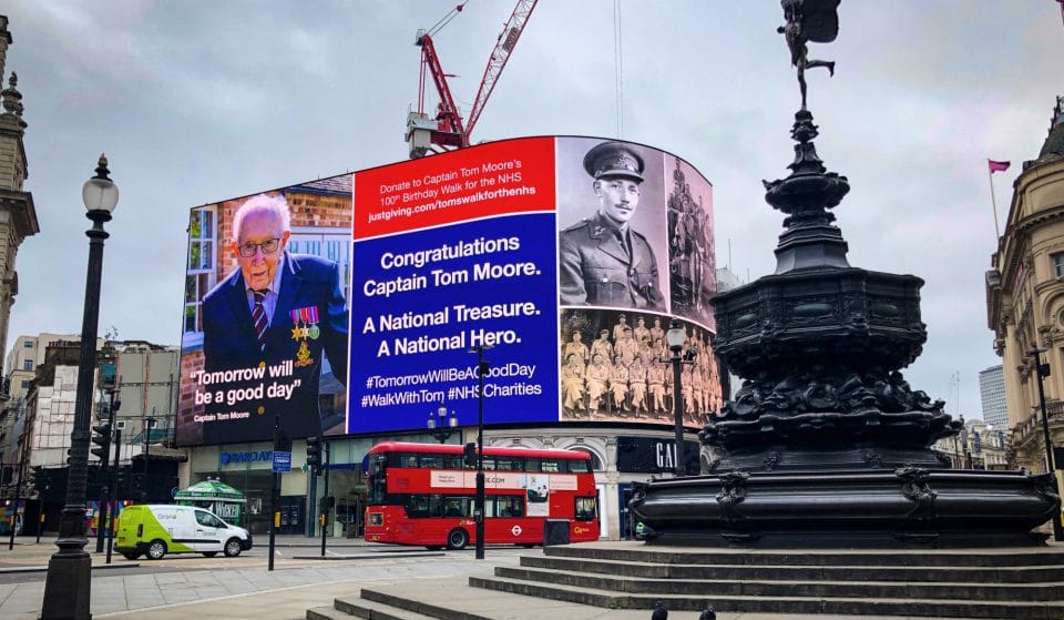 Captain Tom Moore Now Has An Hourly Tribute On The Piccadilly Circus Billboards