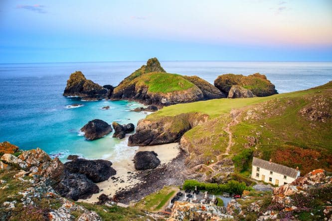 The rugged coastline of Kynance Cove on the Lizard Peninsula, one of the beach beaches in the UK