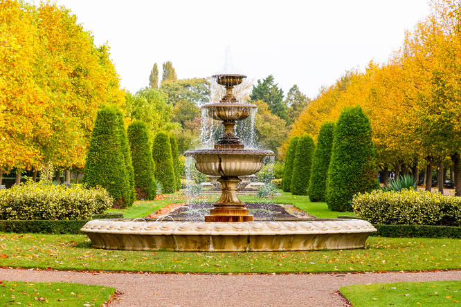 Peaceful scenery with fountain in regent's park of London